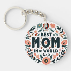 Best Mom in the World - Floral Wreath Key Ring