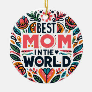 Best Mom In The World Folk Art Floral Mother's Day Ceramic Ornament