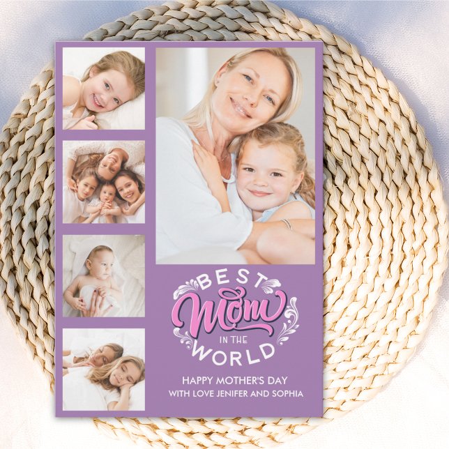 Best Mom In the World Scrip 5 Photos Mom Thank You Card (Creator Uploaded)