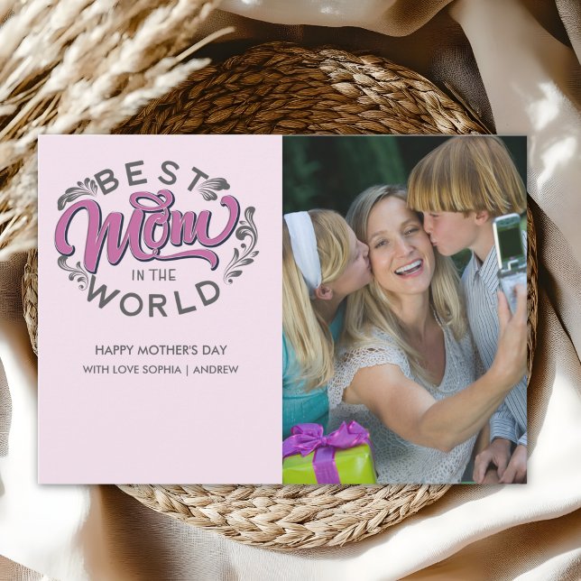 Best Mom in the World Scrip Photo Mom Thank You Card (Creator Uploaded)
