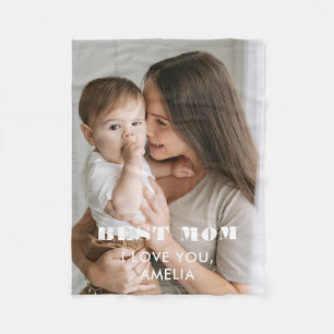 Best Mom Modern Foliage 1 Custom Photos Mother  Fleece Blanket