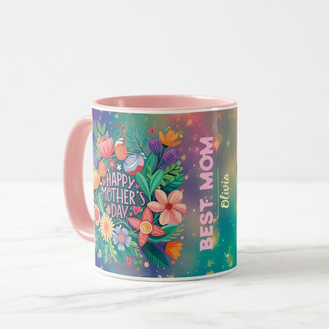 Best MOM Mother's day personalised gift kids name Mug (Front Left)