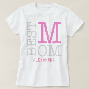Best Mom Pink Silver Glitter Name Personalized T-Shirt