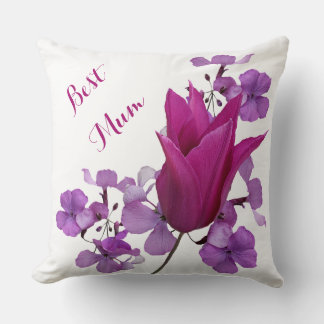 Best Mom pretty pink tulilp floral happy Mother's Cushion