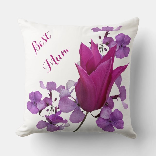Best Mom pretty pink tulilp floral happy Mother's Cushion (Front)