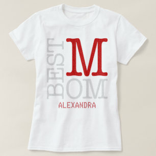 Best Mom Red Silver Glitter Name Personalized T-Shirt