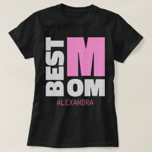 Best Mom Silver Pink Glitter Name Customized T-Shirt