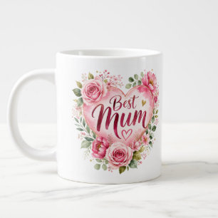 Best Mom Watercolor Floral Heart Design Large Coffee Mug