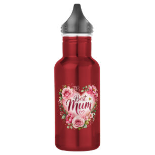 Best Mom Watercolor Flower Heart Design 532 Ml Water Bottle