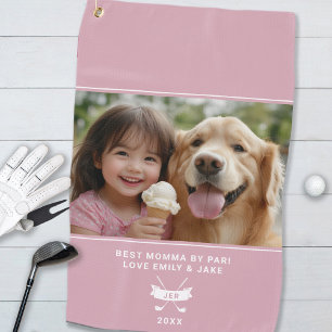 Best Momma Fun Photo Golfer Modern Template Pink Golf Towel