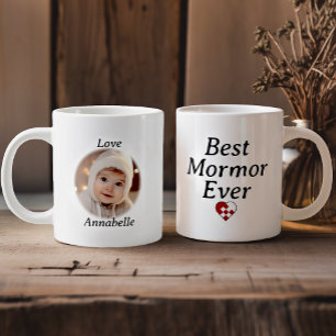 Best Mormor Ever - Personalised Photo Yule Heart Large Coffee Mug