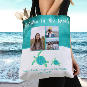 Best Mother 3 Photo Turquoise Teal Sea Turtles Tot Tote Bag