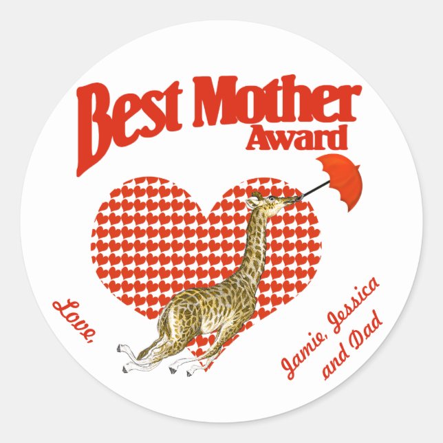 Best Mother Award Keepsake Classic Round Sticker (Front)