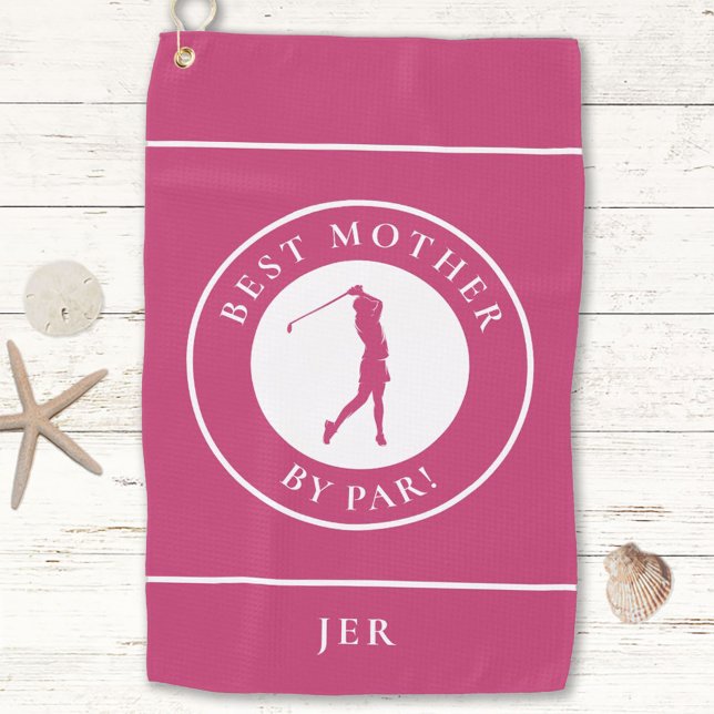 Best Mother By Par Pink Golfer Monogram  Golf Towel (Creator Uploaded)
