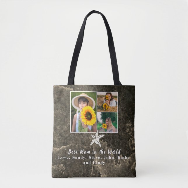 Best Mother Ever 3 Photo Collage Tan Starfish Tote Bag (Front)