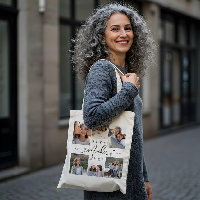 Best Mother Ever Elegant Script Photo Collage Tote Bag (Best Mother Ever Elegant Script Photo Collage Tote Bag)