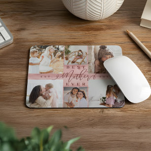 Best Mother Ever Photo Collage Pink Woodgrain  Mouse Pad