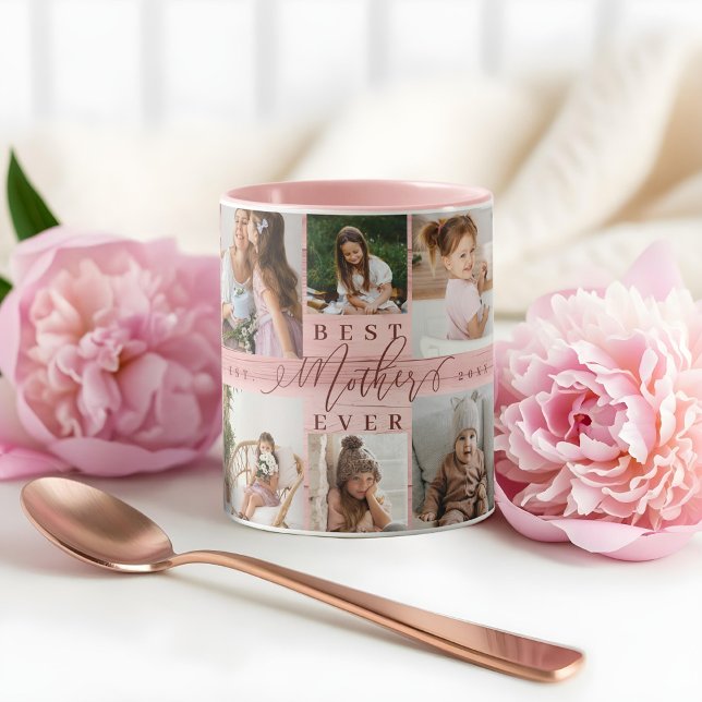Best Mother Ever Photo Collage Pink Woodgrain  Mug (Best Mother Ever Photo Collage Pink Woodgrain Mug)