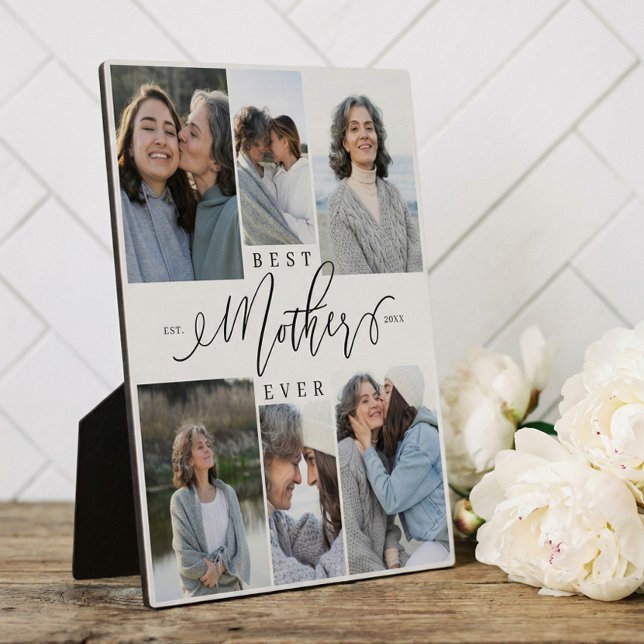 Best Mother Ever Script 6 Photo Collage Keepsake Plaque (Best Mother Ever Script Photo Collage Keepsake Plaque)