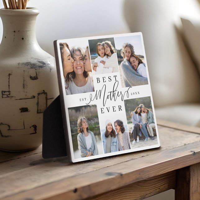 Best Mother Ever Script 6 Photo Collage Keepsake Plaque (Best Mother Ever Script 6 Photo Collage Keepsake Plaque)