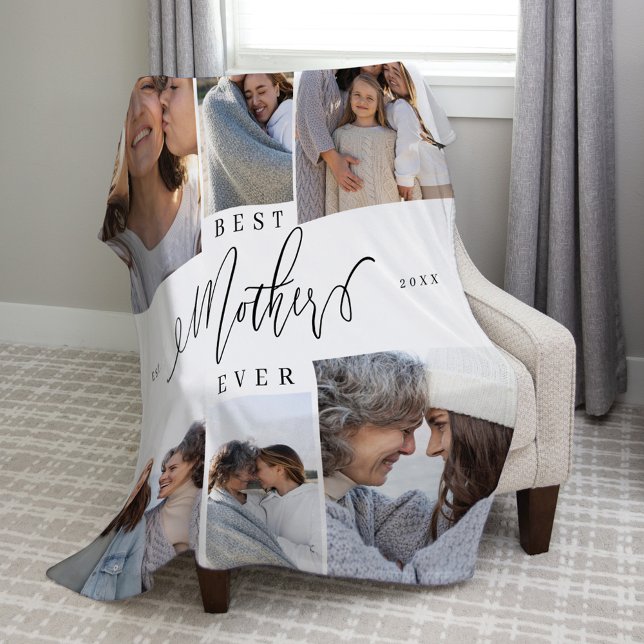 Best Mother Ever Script Mothers Day Photo Collage Fleece Blanket (Best Mother Ever Script Mothers Day Photo Collage Fleece Blanket)