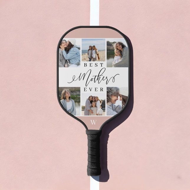 Best Mother Ever Script Mother's Day Photo Collage Pickleball Paddle (Best Mother Ever Script Mother's Day Photo Collage Pickleball Paddle)