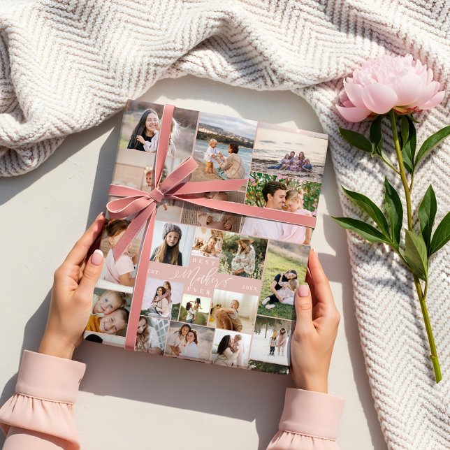 Best Mother Ever Script Mothers Day Photo Collage Wrapping Paper Sheet (Best Mother Ever Script Mothers Day Photo Collage Wrapping Paper Sheets)