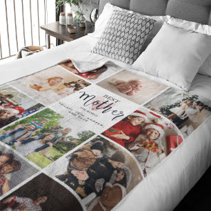 Best Mother in the World Photo Collage Pink Heart Fleece Blanket