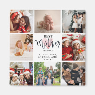 Best Mother Photo Collage Pink Heart Magnet