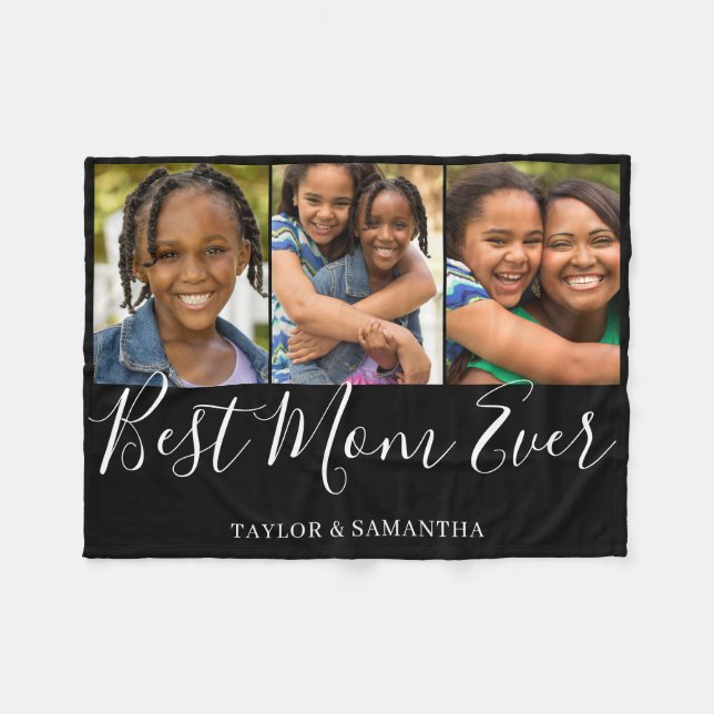 Best Mum 3 Photo Collage Fleece Blanket (Front (Horizontal))