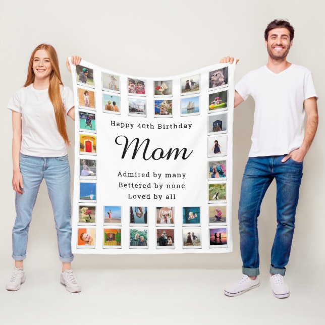 Best Mum 40th Birthday Photo Collage White Fleece Blanket (In Situ)