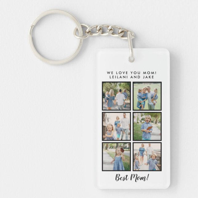 Best Mum! 6 Photos Custom Message White Key Ring (Front)