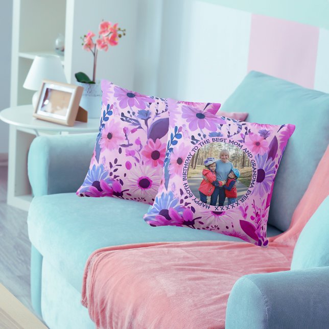 Best Mum And Grandma 60th Birthday Pink Floral  Cushion (Creator Uploaded)