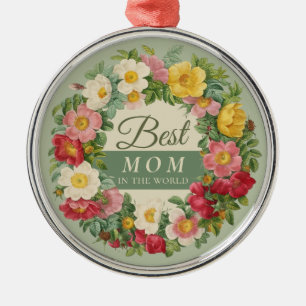 Best Mum Beautiful rose wreath Redouté Metal Ornament
