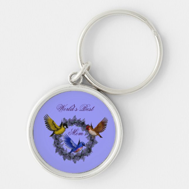 Best Mum Birds Flower Wreath Keychain (Front)