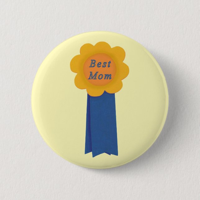 Best Mum Blue Ribbon Yellow Flower Reward Button (Front)