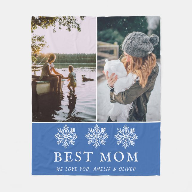Best Mum Blue Snowflake 2 Custom Photos Mother Fleece Blanket (Front)