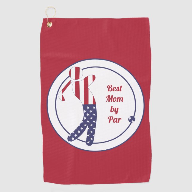 Best Mum by Par | Fun American Flag Golfer - Golf Towel (Front)