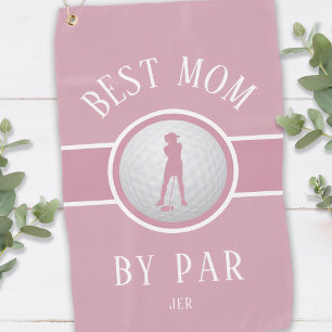 Best Mum By Par Golf Quote Monogram Pink & White Golf Towel