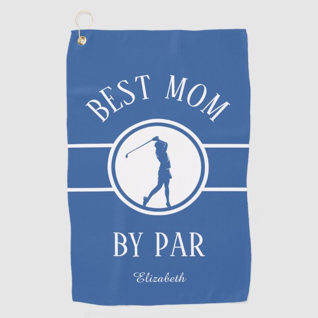 Best Mum By Par Golfer Sports Monogram Trendy Blue Golf Towel (Front)