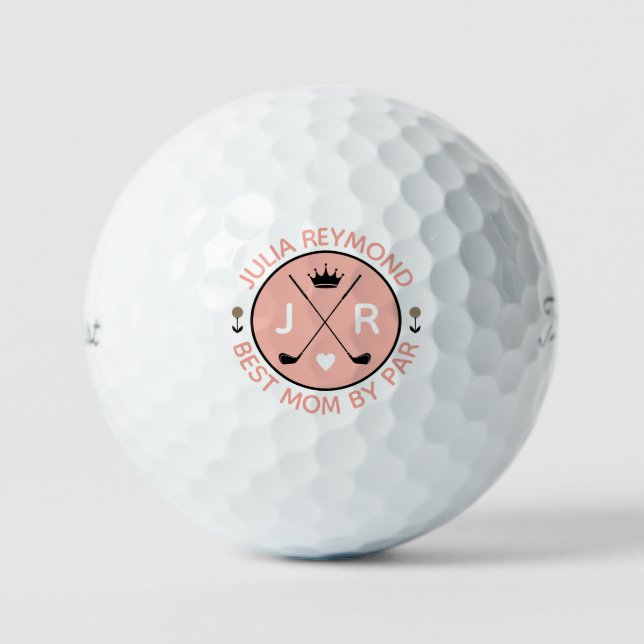 Best Mum By Par monogram golfer gift peach Golf Balls (Front)