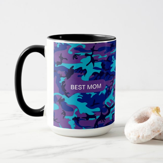 Best Mum Camouflage Dark Blue & Purple Pattern Mug (With Donut)
