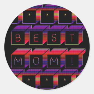 Best Mum Coloured Blocks & Black Background Classic Round Sticker