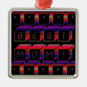 Best Mum Coloured Blocks & Black Background Metal Ornament