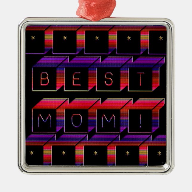 Best Mum Coloured Blocks & Black Background Metal Ornament (Front)