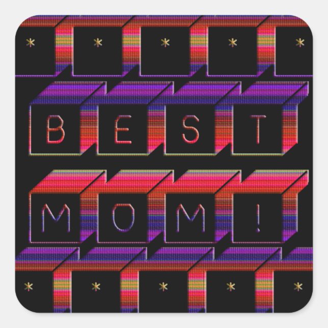 Best Mum Coloured Blocks & Black Background Square Sticker (Front)
