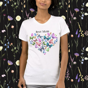 Best Mum Colourful Butterflies Heart V Neck T-Shirt