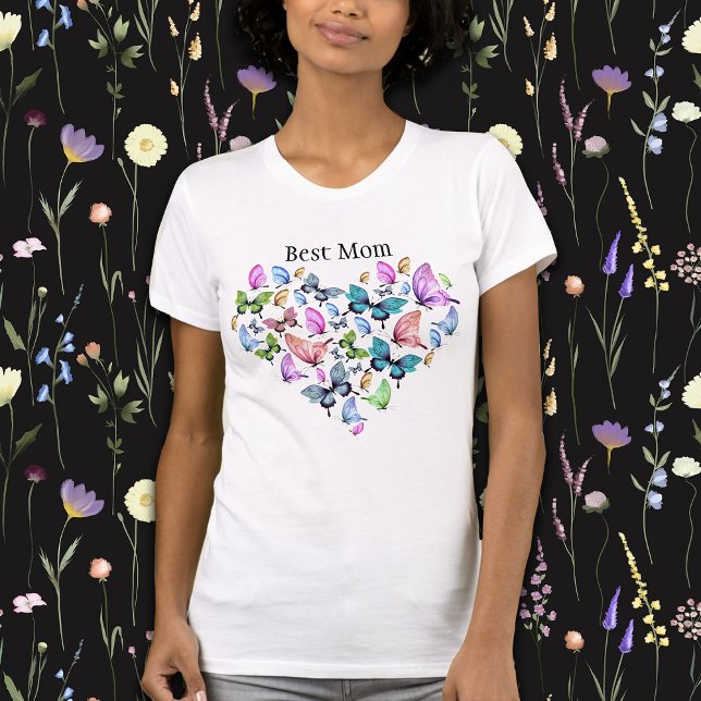 Best Mum Colourful Butterflies Heart V Neck T-Shirt (Creator Uploaded)