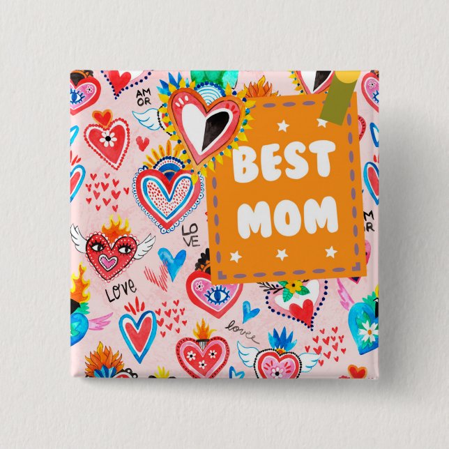 Best Mum Colourful Mexican Hearts Mother's Day 15 Cm Square Badge (Front)