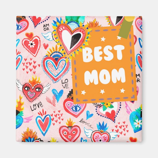 Best Mum Colourful Mexican Hearts Mother's Day Magnet (Front)